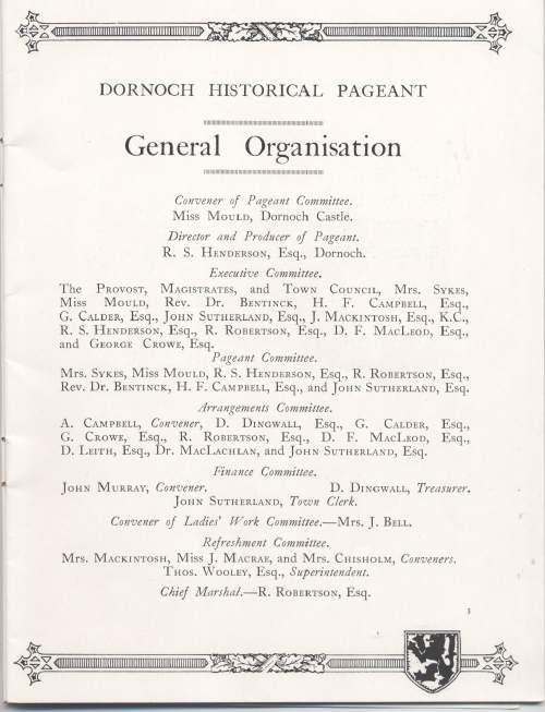 Programme for Dornoch pageant 1928