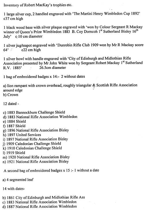Inventory of trophies, badges and medals of Robert Mackay