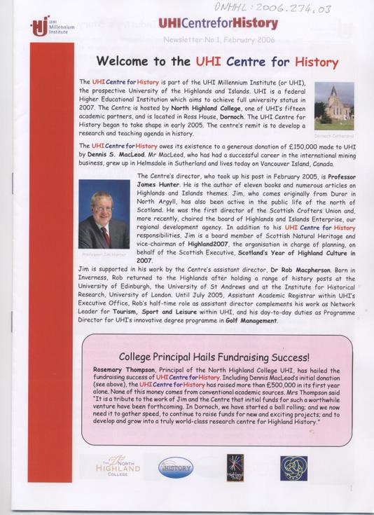 University of the Highlands and Islands Centre for History Leaflet