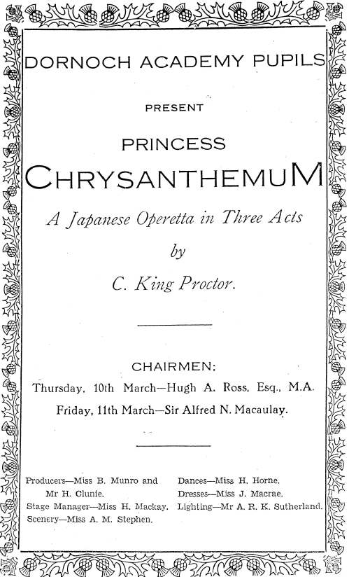 Princess Chrysanthemum light opera, 1938
