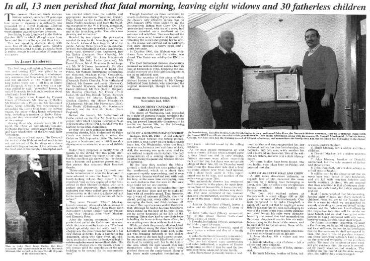 Northern Times article on history of Embo lifeboat -