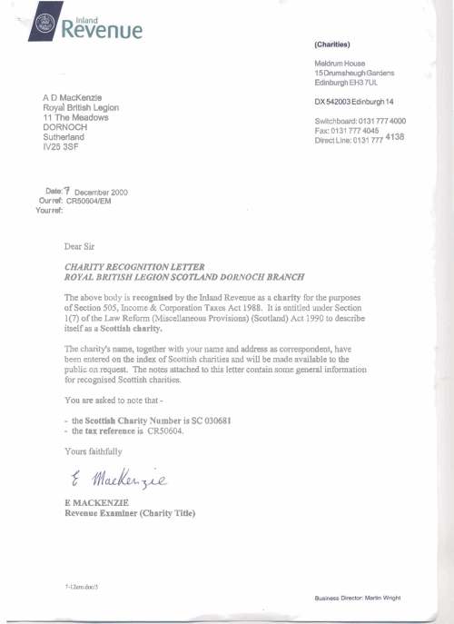 Charity Recognition Letter
