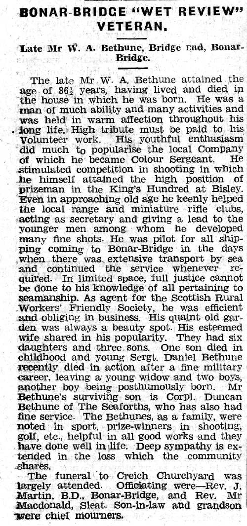 Obituary of W A Bethune