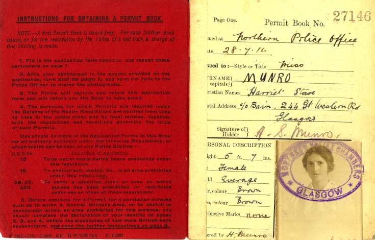 Permit book Harriet Munro