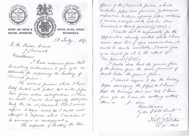 Letter Heating Dornoch Prison