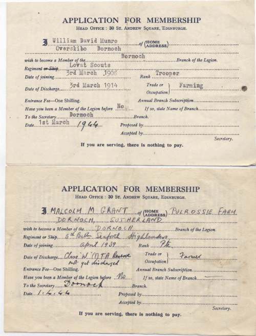 Royal British Legion Application for Membership