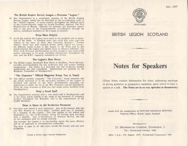 Royal British Legion Scotland Notes for Speakers