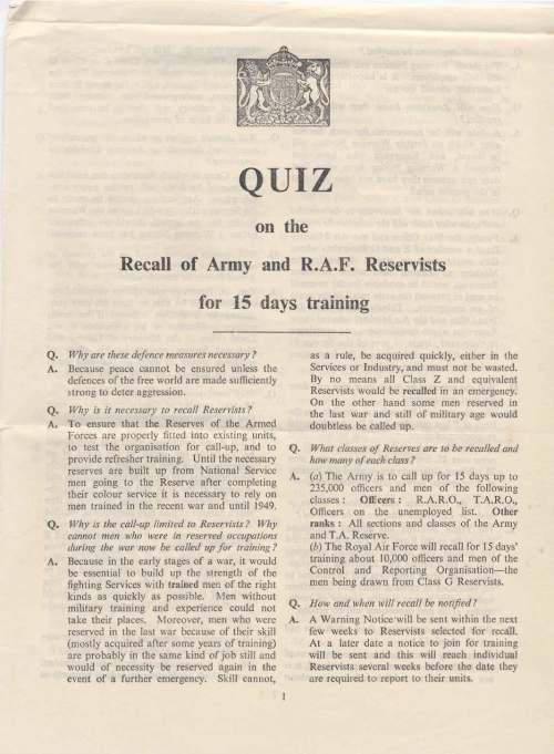 Recall of Army and RAF Reservists