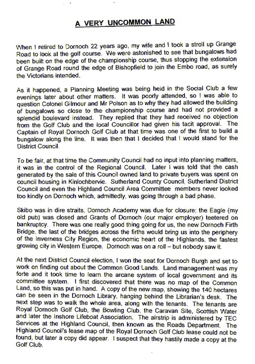 Letter to Northern Times 'A Very Uncommon Land'