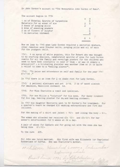 Dr John Gordon's account to the Honourable John Gordon of Embo