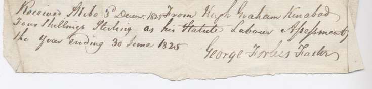 Statute labour receipt Hugh Graham 1825