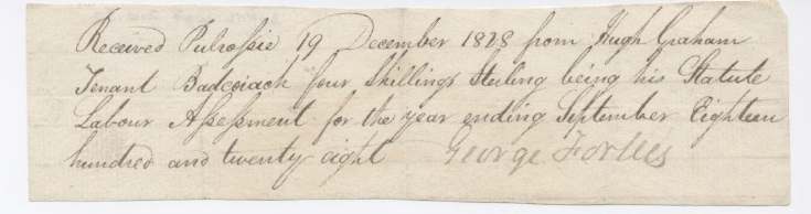 Statute labour receipt Hugh Graham 1828