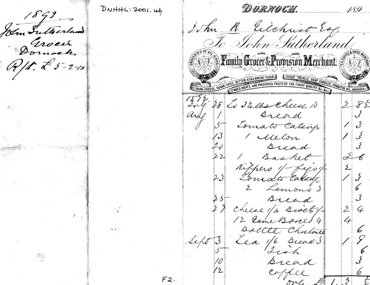 receipted account from John Sutherland, grocer.