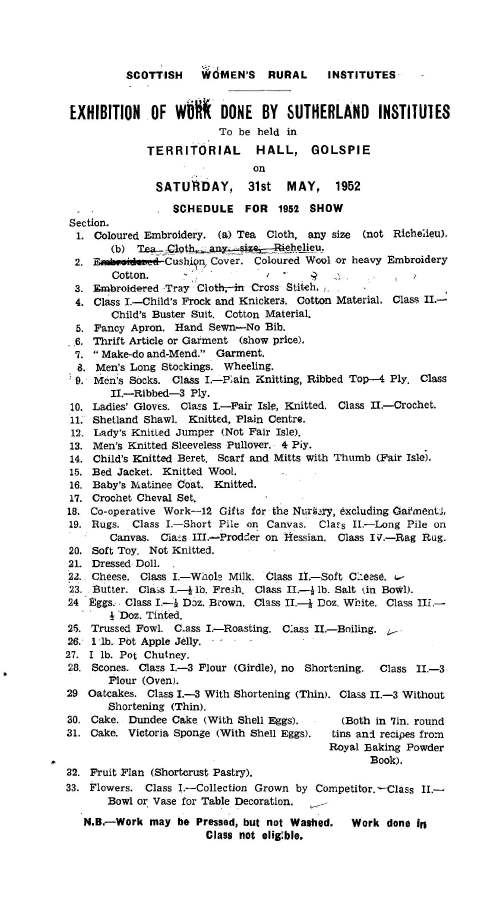Schedule for 1951 & 1952 Shows of SWRI