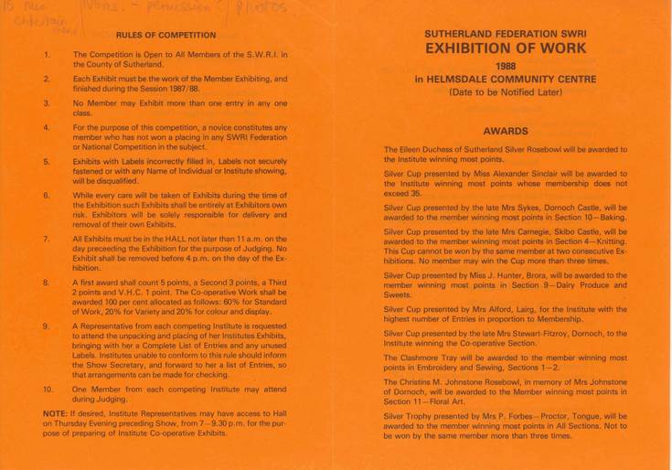 Sutherland Federation SWRI Exhibition of Work & Produce