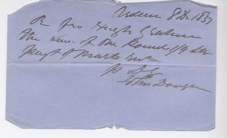 Rent receipt ~ Hugh Graham 1837