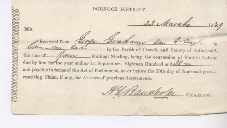 Statute labour assessment ~ Hugh Graham 1838