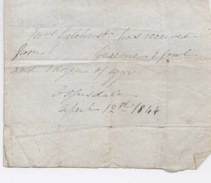 Rent receipt ~ Hugh Graham 1844