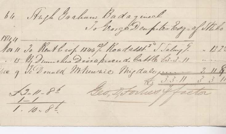 Rent receipt ~ Hugh Graham 1844