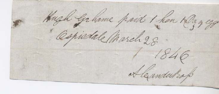 Rent receipt ~ Hugh Graham 1846