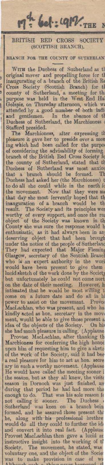 Sutherland Branch British Red Cross Society -~ Inaugural Meeting