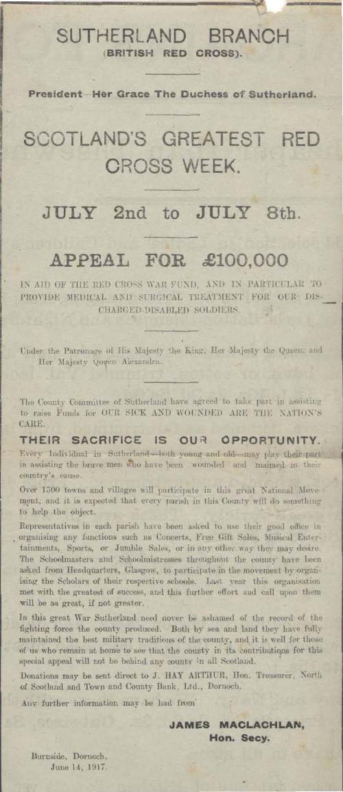 Sutherland Branch British Red Cross Society ~ Appeal