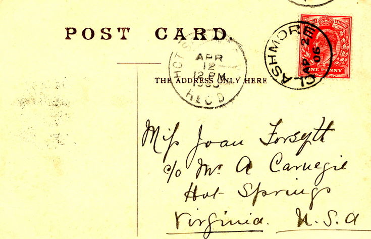 Postcard Clashmore to USA in 1906 in ten days