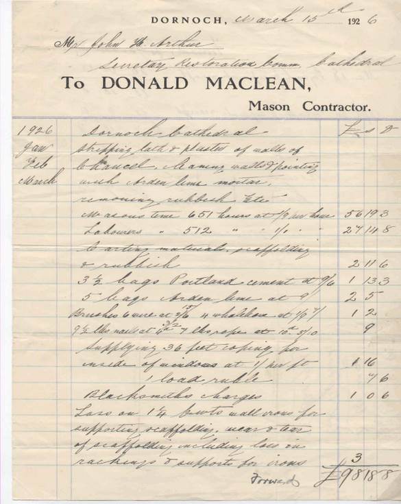 Bill for removing plaster in cathedral