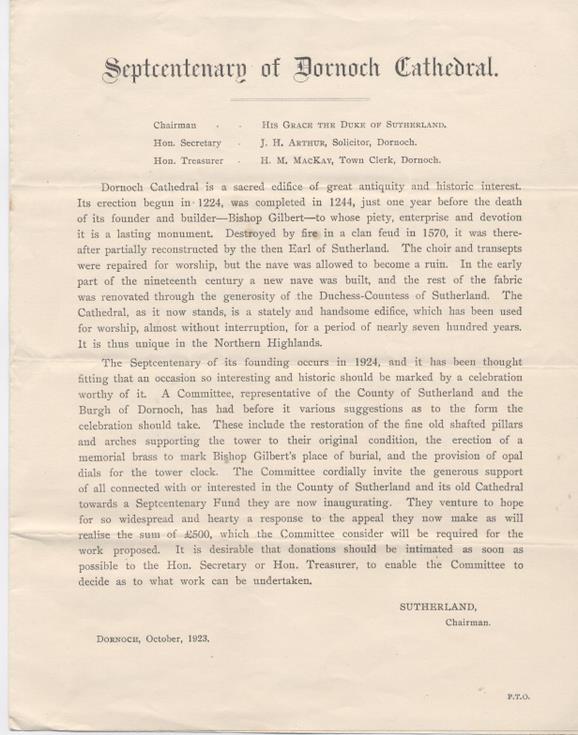 Notice re cathedral septcentenary