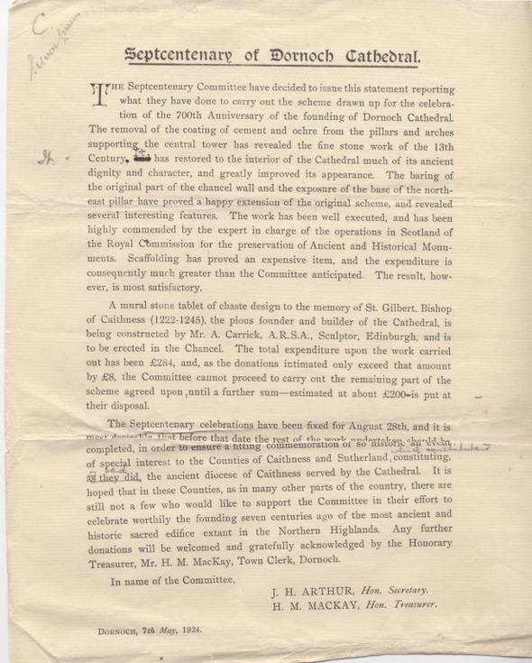 Notice re cathedral septcentenary