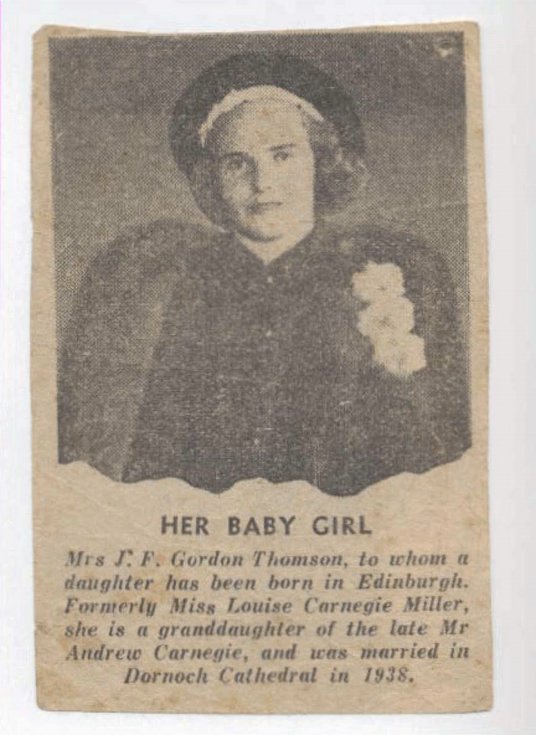 Mrs. J. F. Gordon Thomson, grand-daughter of Andrew Carnegie