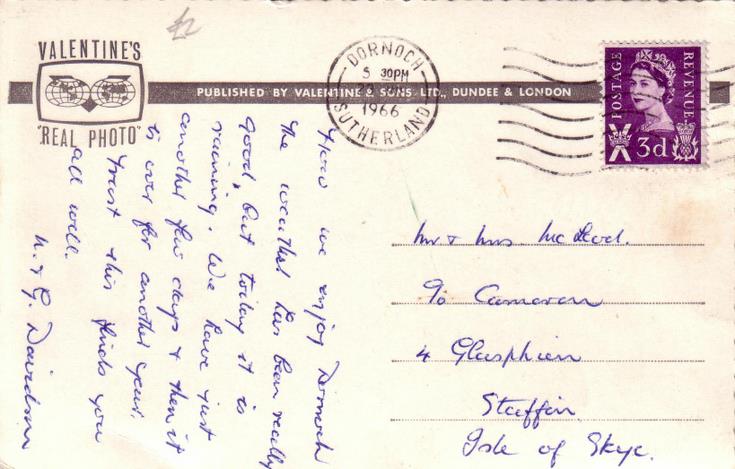 Reverse of postcard of Castle Hotel, Dornoch