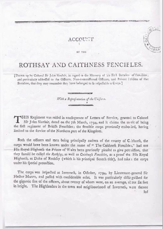 Account of the Rothsay and Caithness Fencibles