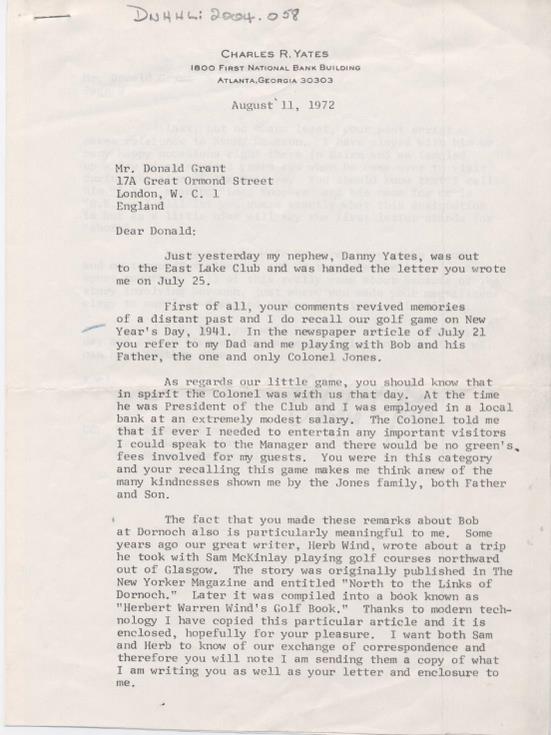 Letters to Donald Grant - Golf 1940 - 1970