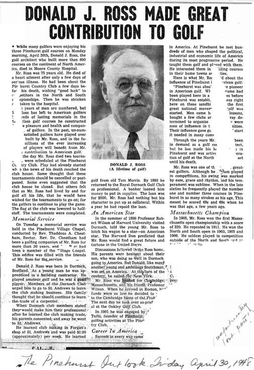 Donald Ross 'Made Great Contribution to Golf'