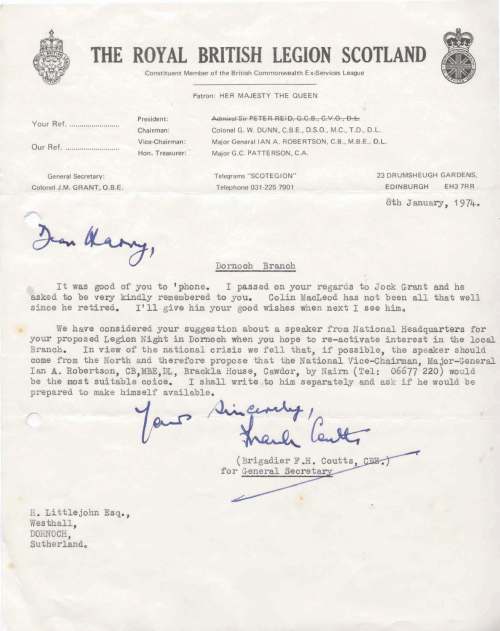 British Legion Correspondence - Visits