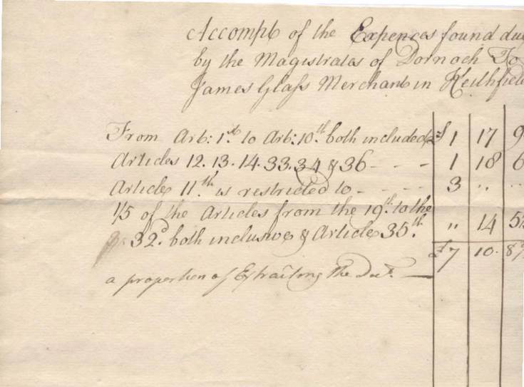 Account of expenses James Glass to Dornoch Town Council