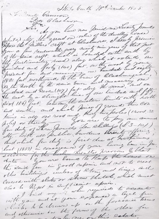 Letter from George Dempster, Skibo to Donald Cameron 1853