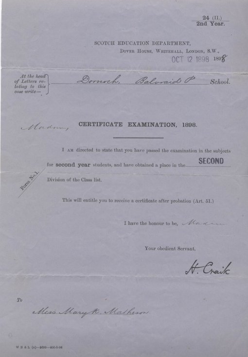 Certificate Examination 1898