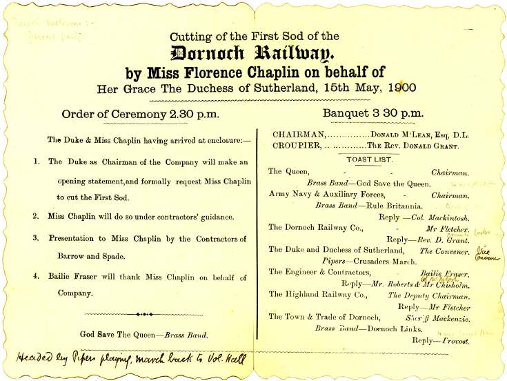Programme for cutting of first sod for Dornoch Light Railway