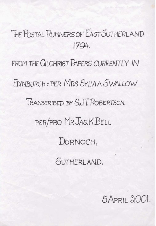 Postal Runners of East Sutherland 1794