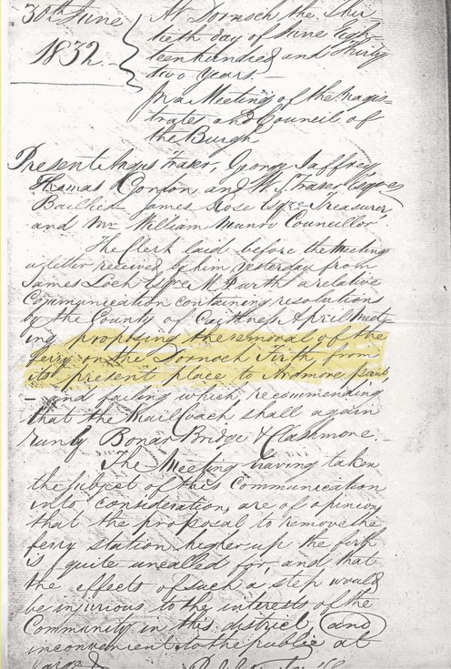 Burgh Minutes 1832 reference Meikle Ferry Disaster