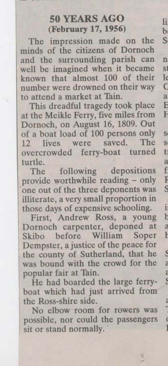 Meikle Ferry Disaster - Northern Times extract 1956