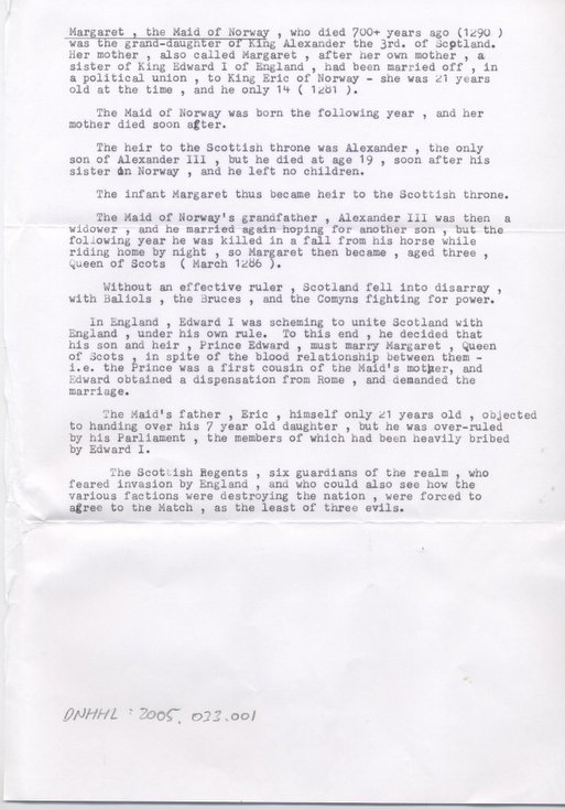 Notes on Margaret the Maid of Norway