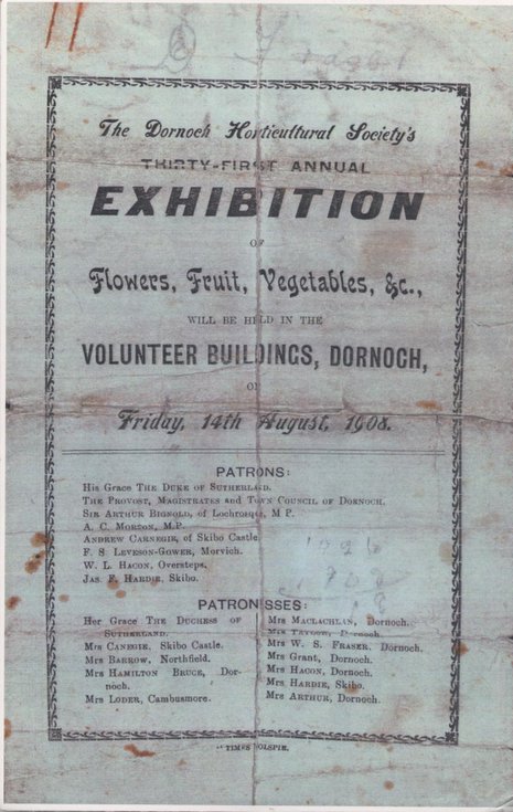 Poster Dornoch Horticultural Society exhibition 1908
