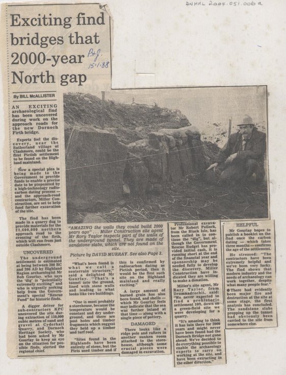 Newspaper report about the Cyderhall souterrain
