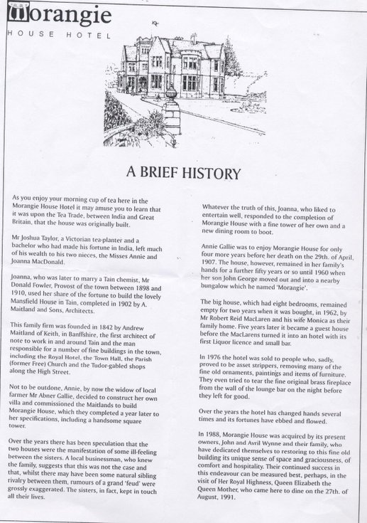 Biref history of the Morangie House Hotel