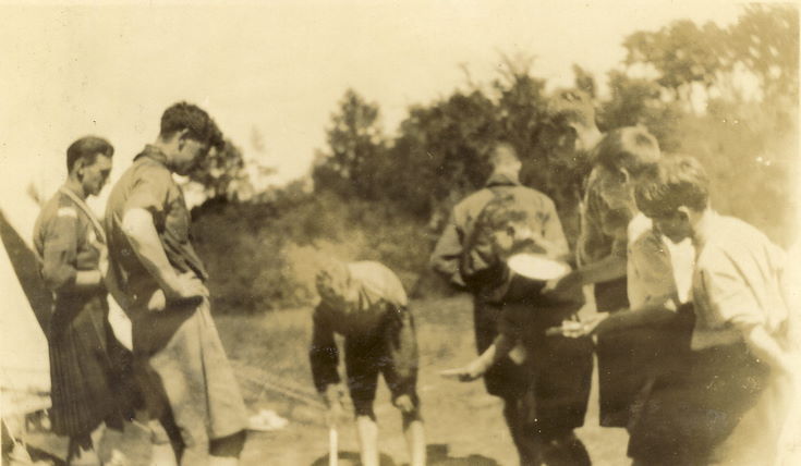 Scouts lining up for food at camp