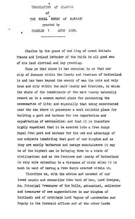 Dornoch's Royal Charter , July 14 1628