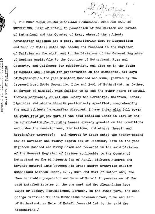 Feu charter - Duke of Sutherland in favour of Elsie Johnstone